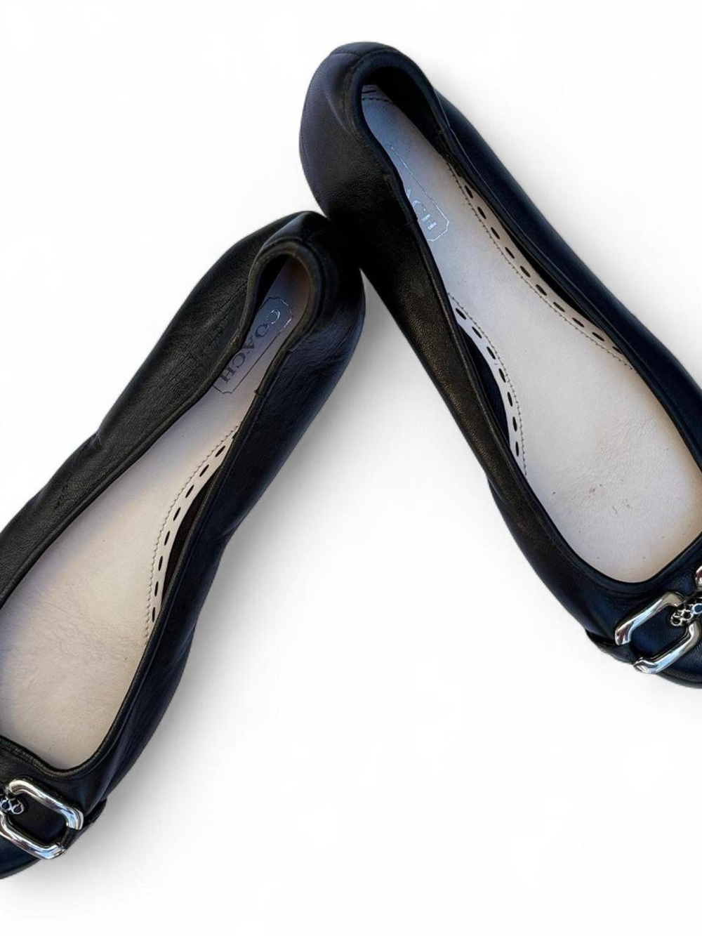 Coach Black Leather Ballet Flats with Silver Buckle